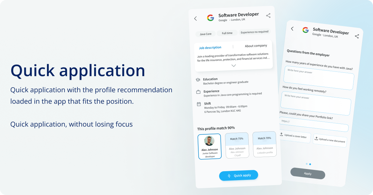 JobLink — iOS app screens