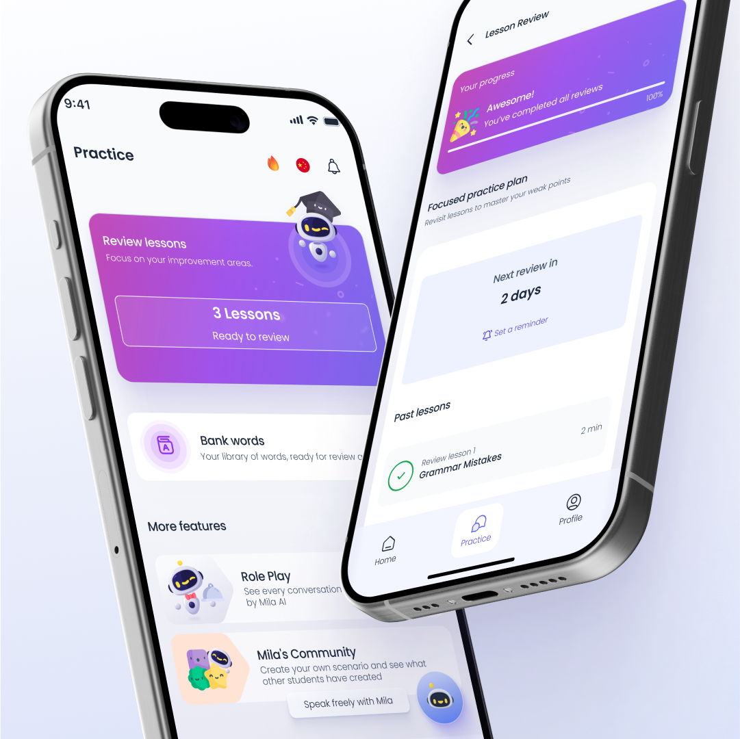 Mila AI — app screens overview