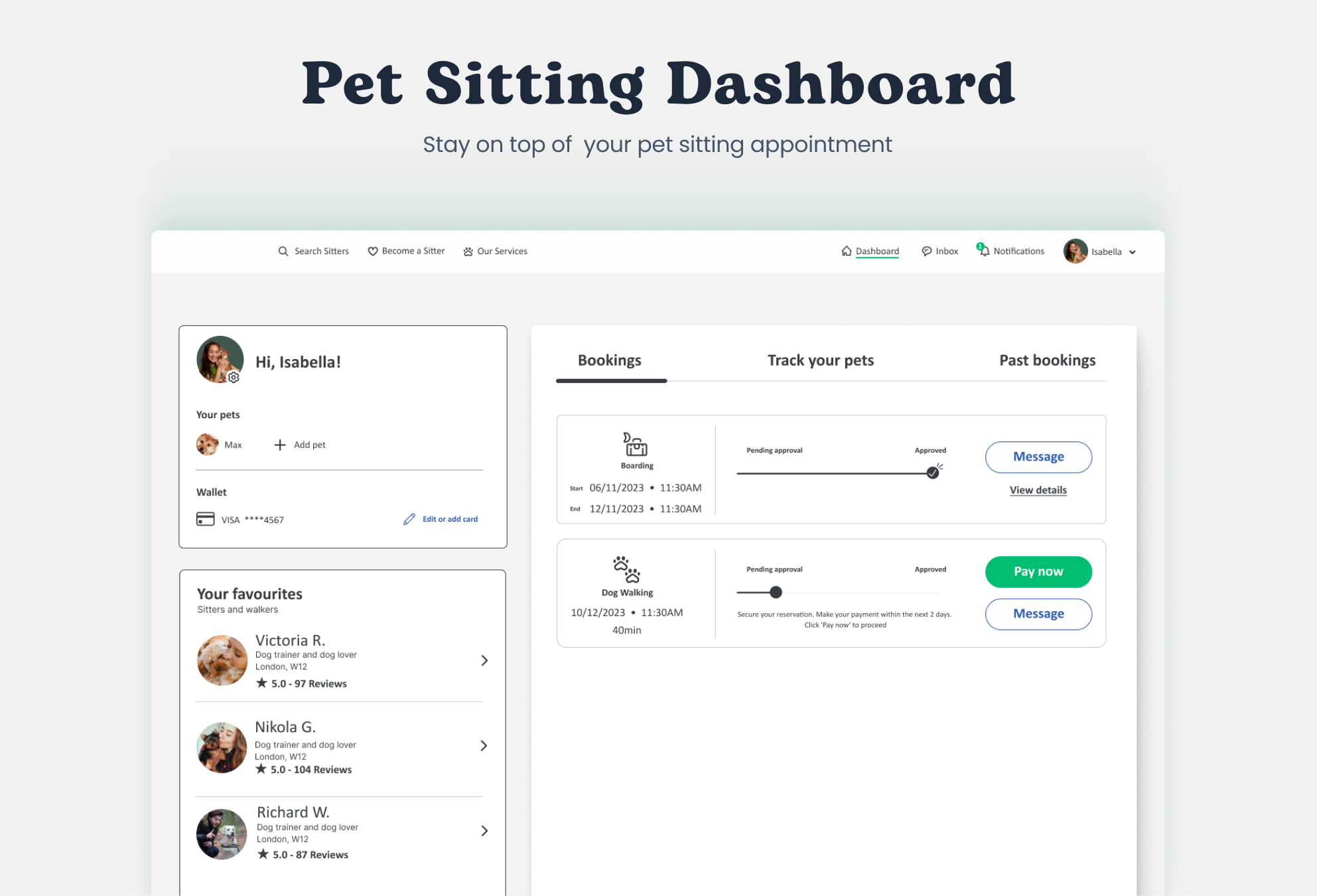 Dashboard pet sitting